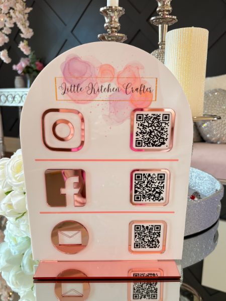 9 x 12" Arch Shaped Logo Social Media/Google Sign - 3 QR Codes