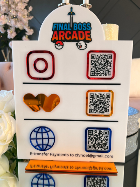 9 x 12" Half Circle Shaped Logo Social Media/Google Sign - 3 QR Codes