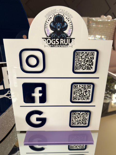 9 x 12" Half Circle Shaped Logo Social Media/Google Sign - 3 QR Codes