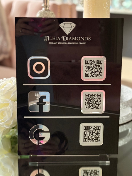 9 x 12" Rectangle Shaped Logo Social Media/Google Sign - 3 QR Codes
