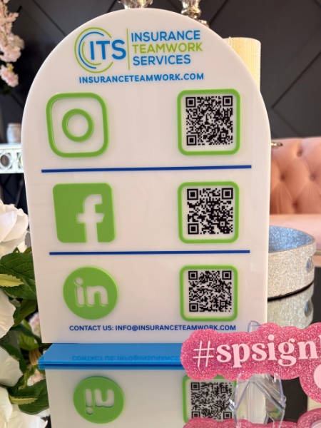 9 x 12" Half Circle Shaped Logo Social Media/Google Sign - 3 QR Codes
