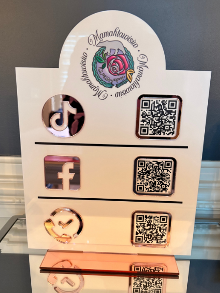 9 x 12" Half Circle Shaped Logo Social Media/Google Sign - 3 QR Codes