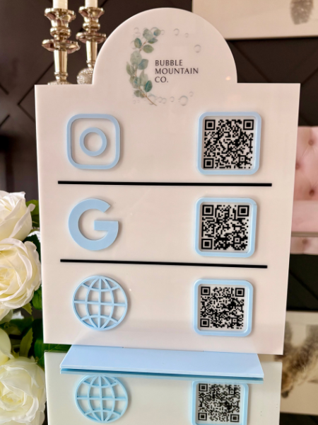 9 x 12" Half Circle Shaped Logo Social Media/Google Sign - 3 QR Codes