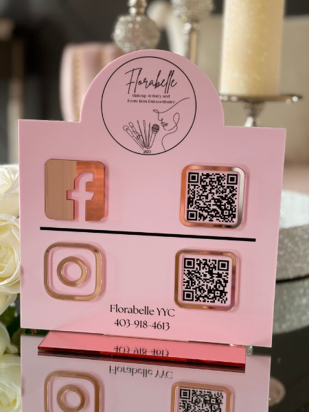 9 x 10" Half Circle Shaped Logo Social Media/Google Sign - 2 QR Codes