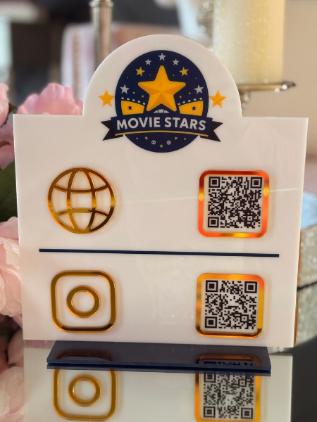 9 x 10" Half Circle Shaped Logo Social Media/Google Sign - 2 QR Codes