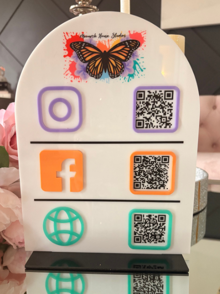9 x 12" Arch Shaped Logo Social Media/Google Sign - 3 QR Codes