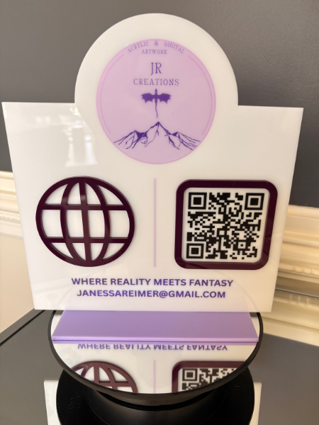 9 x 9" Half Circle Shaped Logo Social Media/Google Sign - 1QR code