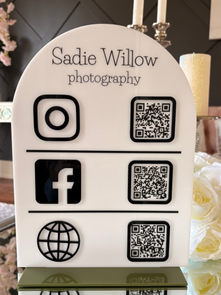 9 x 12" Arch Shaped Logo Social Media/Google Sign - 3 QR Codes