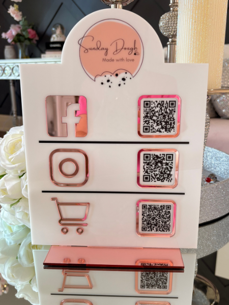 9 x 12" Half Circle Shaped Logo Social Media/Google Sign - 3 QR Codes