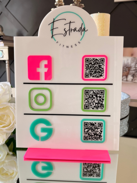 9 x 12" Half Circle Shaped Logo Social Media/Google Sign - 3 QR Codes