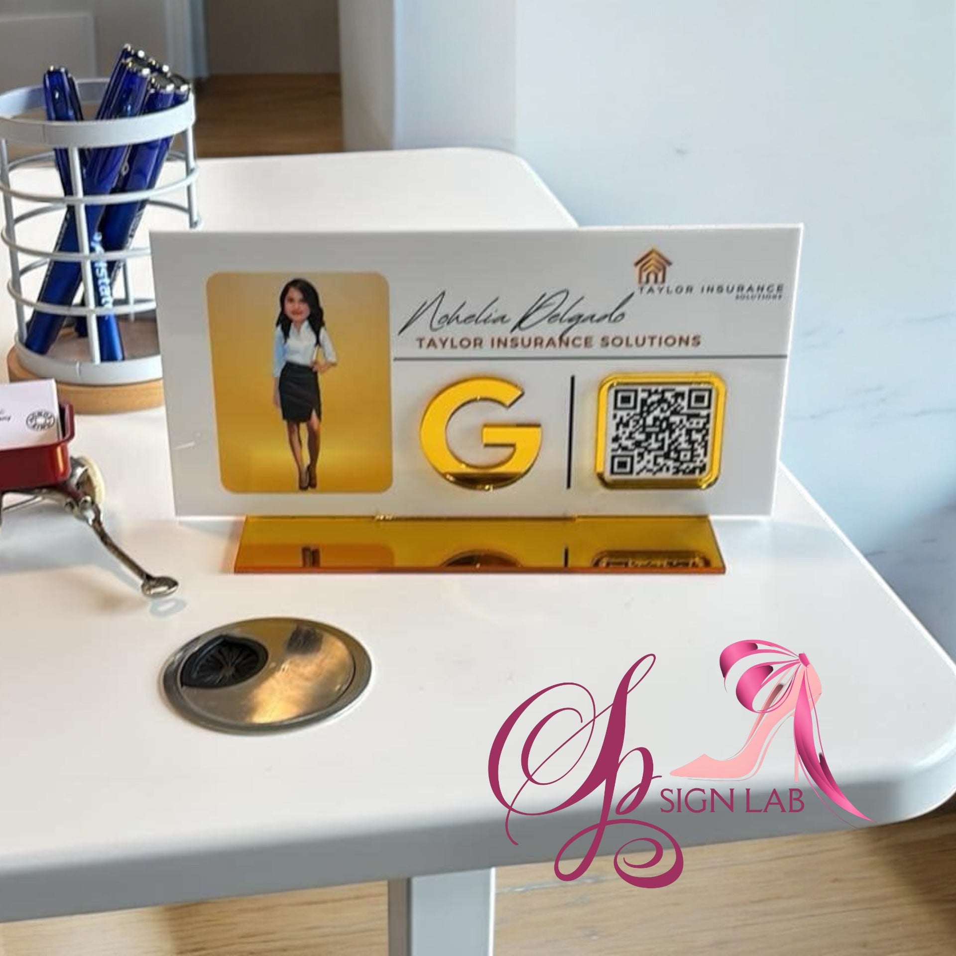 Employee Desk Sign-  With One QR Social Code