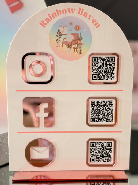 9 x 12" Arch Shaped Logo Social Media/Google Sign - 3 QR Codes
